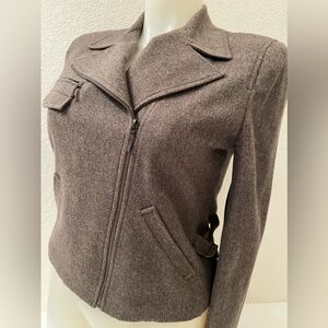 Ralph Lauren Moto Jacket 10 Olive Green Wool excellent pre-owned condition